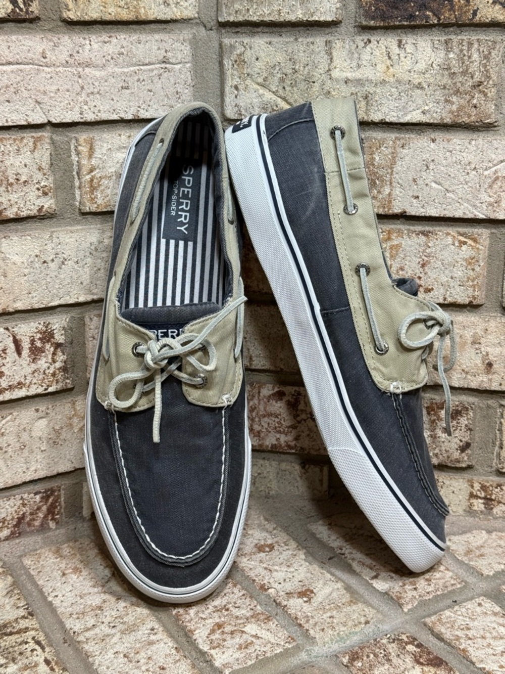 Sperry Top-Sider Men's Bahama II Canvas Boat Shoe Sneaker Navy Khaki Size 15